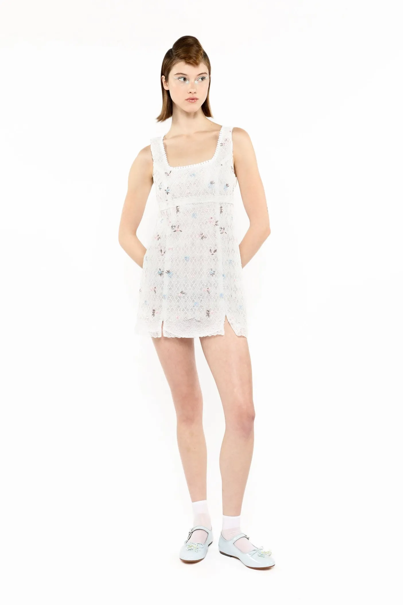 Embroidered Lacey Trellis Mini Dress