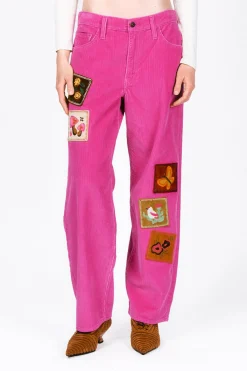 Embroidered Velveteen Patched Corduroys