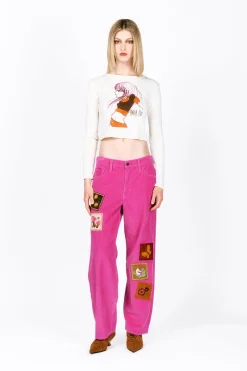 Embroidered Velveteen Patched Corduroys