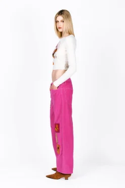 Embroidered Velveteen Patched Corduroys