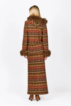 Fair Isle Fleece Maxi Skirt with Slit