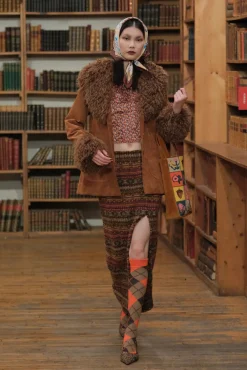 Fair Isle Fleece Maxi Skirt with Slit
