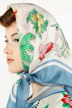 Florida Silk Voile Square Scarf- Blue