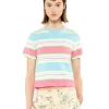 Fluorescent Stripe Short Sleeve Knit Top-Baby Blue