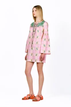 Giant Floral Gingham Embroidered Dress