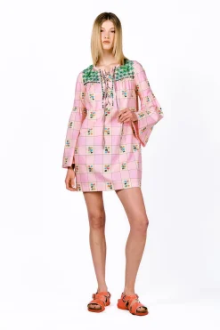 Giant Floral Gingham Embroidered Dress