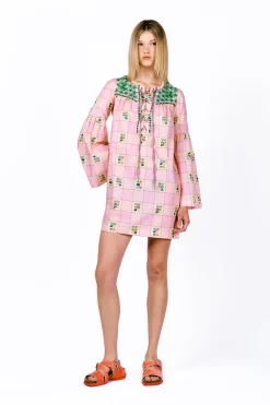 Giant Floral Gingham Embroidered Dress