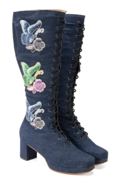 John Fluevog x Anna Sui Butterfly Boots- Denim Blue