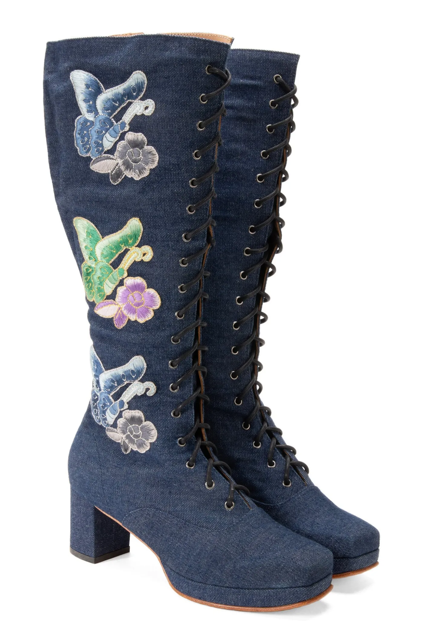 John Fluevog x Anna Sui Butterfly Boots- Denim Blue