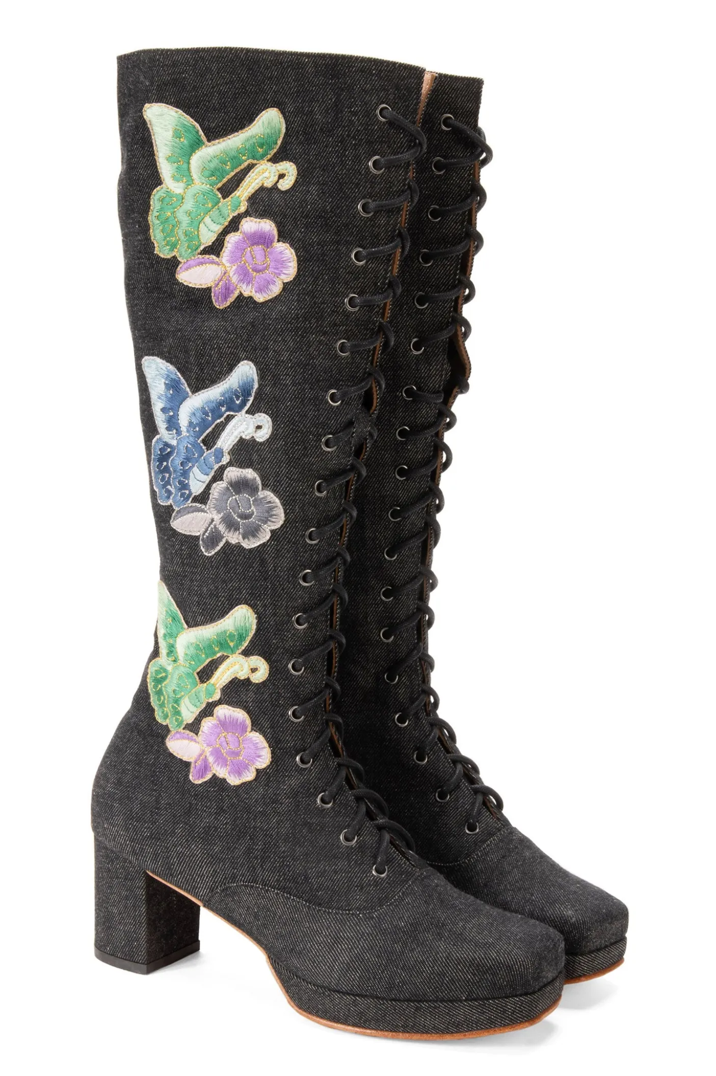 John Fluevog x Anna Sui Butterfly Boots- Black Denim