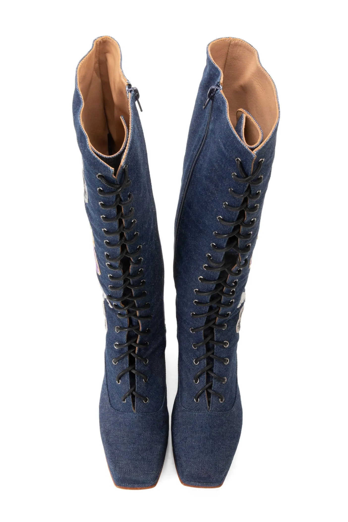 John Fluevog x Anna Sui Butterfly Boots- Denim Blue