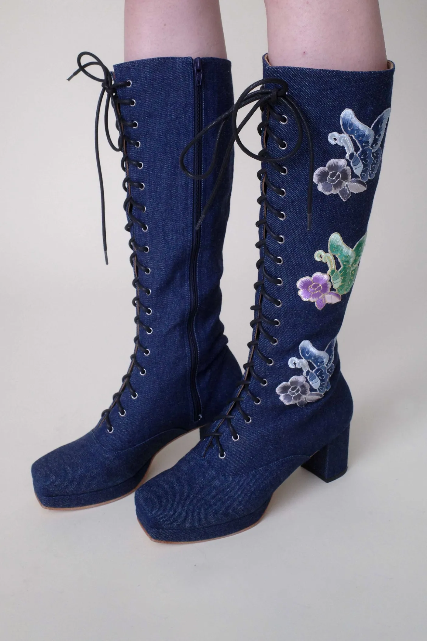 John Fluevog x Anna Sui Butterfly Boots- Denim Blue