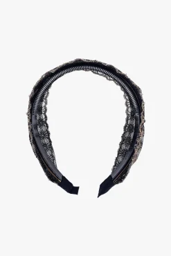 Lacey Embroidered Crystal Headband Gold