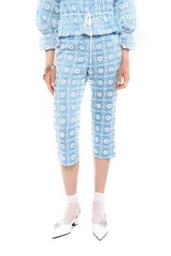 Lattice Lace Embroidery Capri Pants