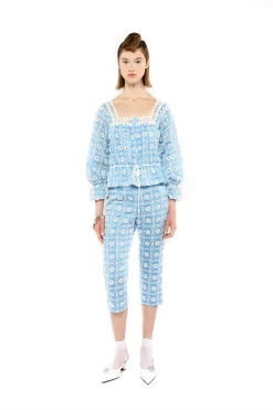 Lattice Lace Embroidery Capri Pants