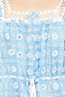 Lattice Lace Embroidery Tie Blouse