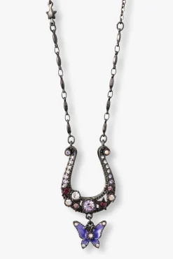 Lucky Horseshoe Charm Necklace - Gunmetal