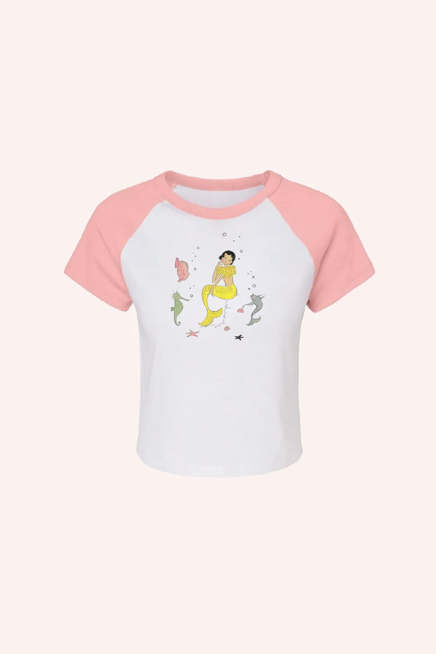 Mermaid Raglan Baby Tee Pink
