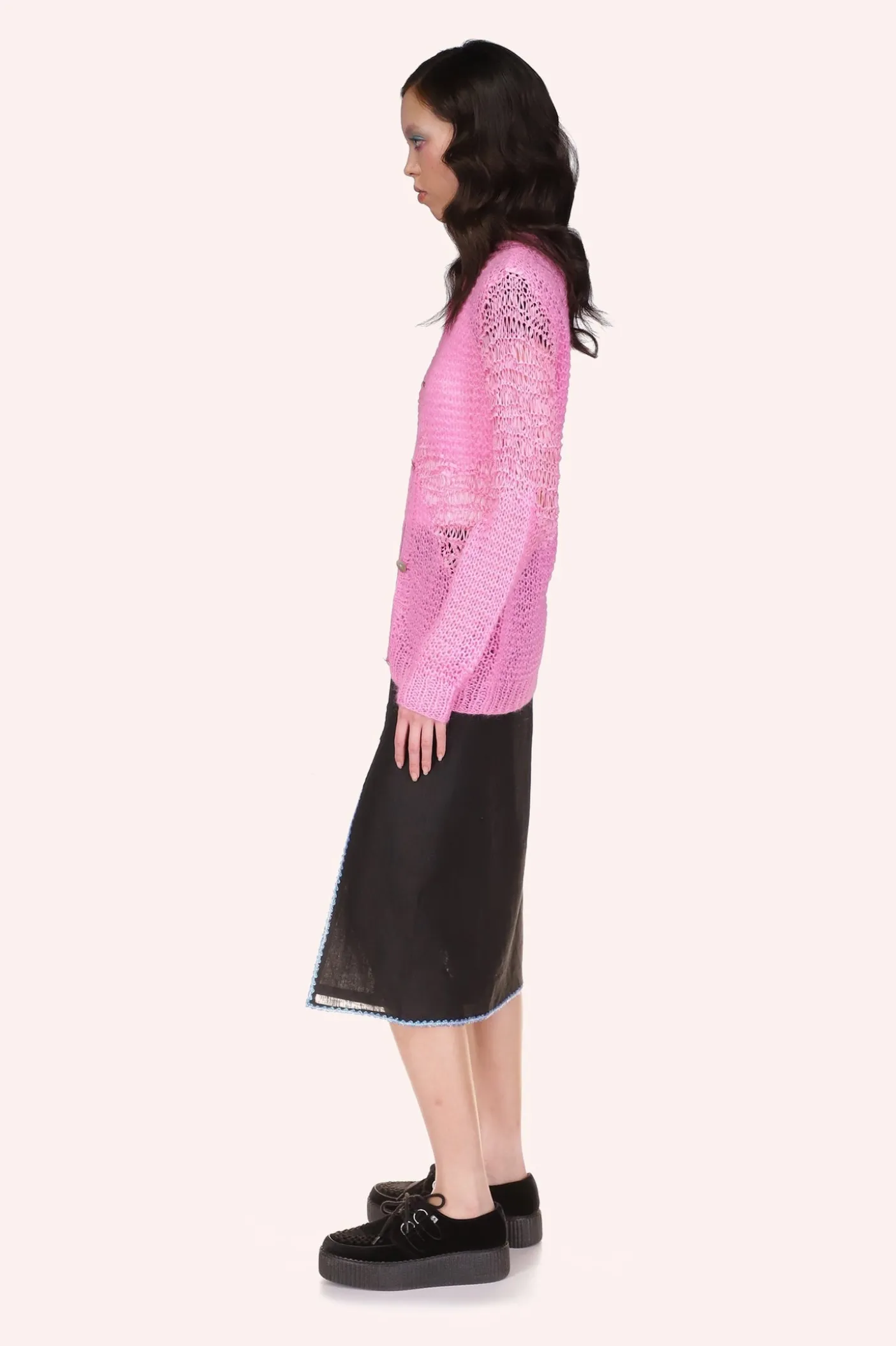 Mohair Tape Yarn Knit Cardigan
