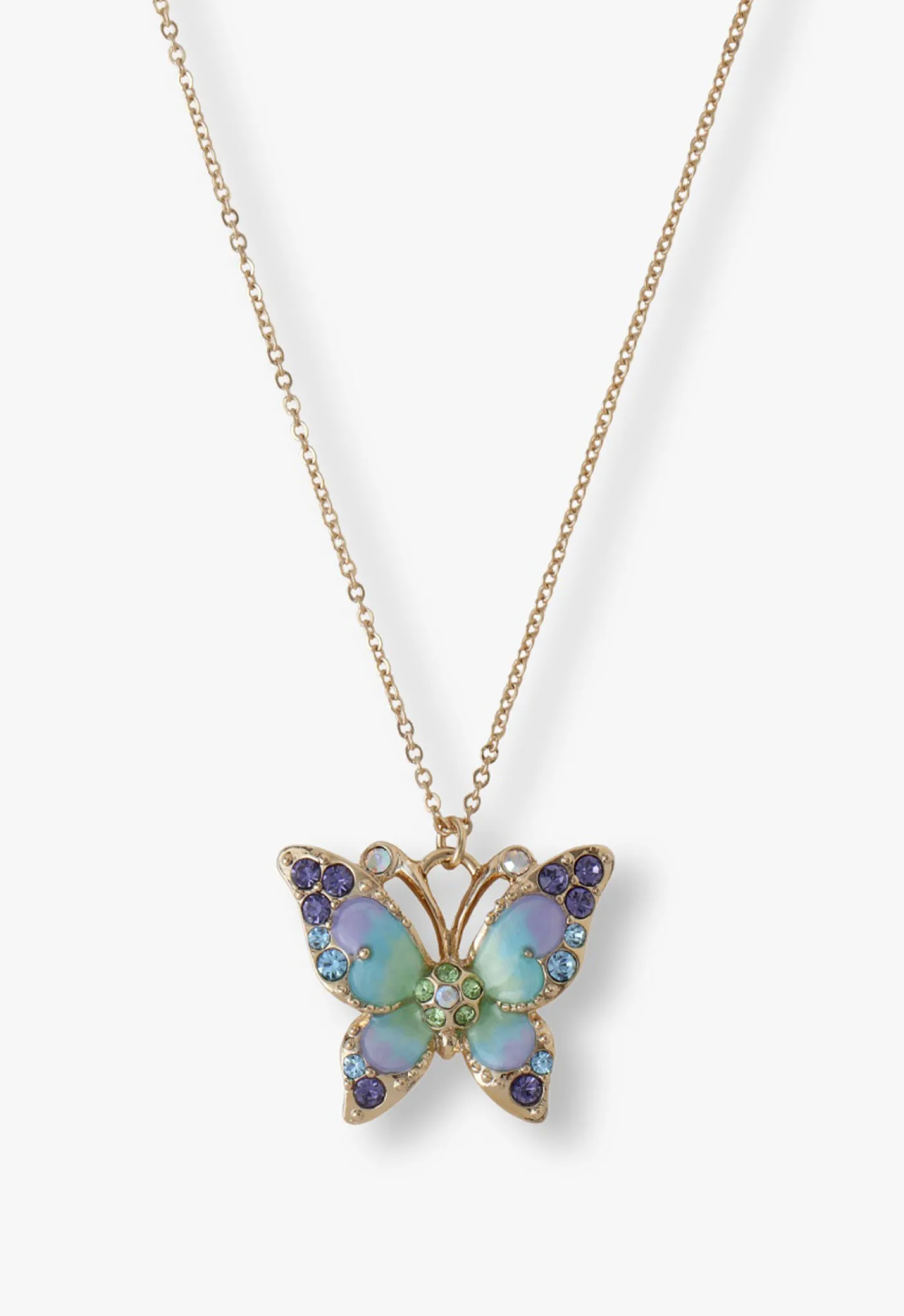Multi-Colored Butterfly Sparkle Necklace-Gold
