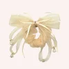 Nude Mesh Bow Flower Embellished Scrunchie