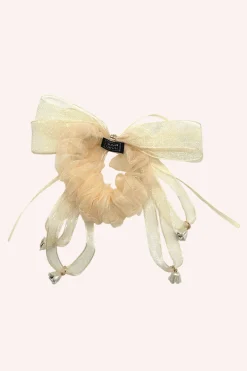 Nude Mesh Bow Flower Embellished Scrunchie