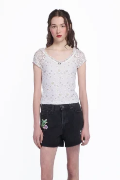 Pansy Stretch Lace Short Sleeve Top