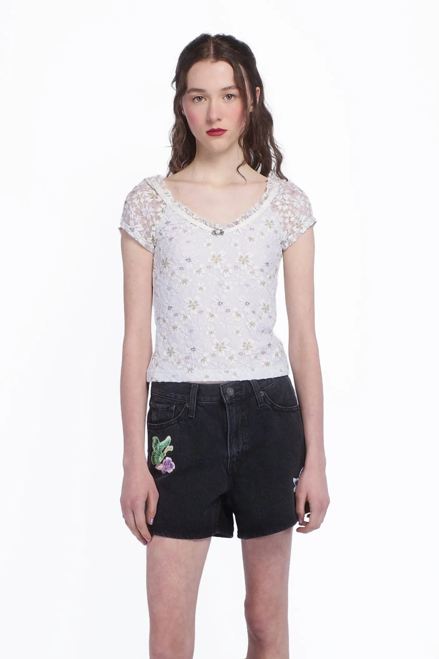 Pansy Stretch Lace Short Sleeve Top