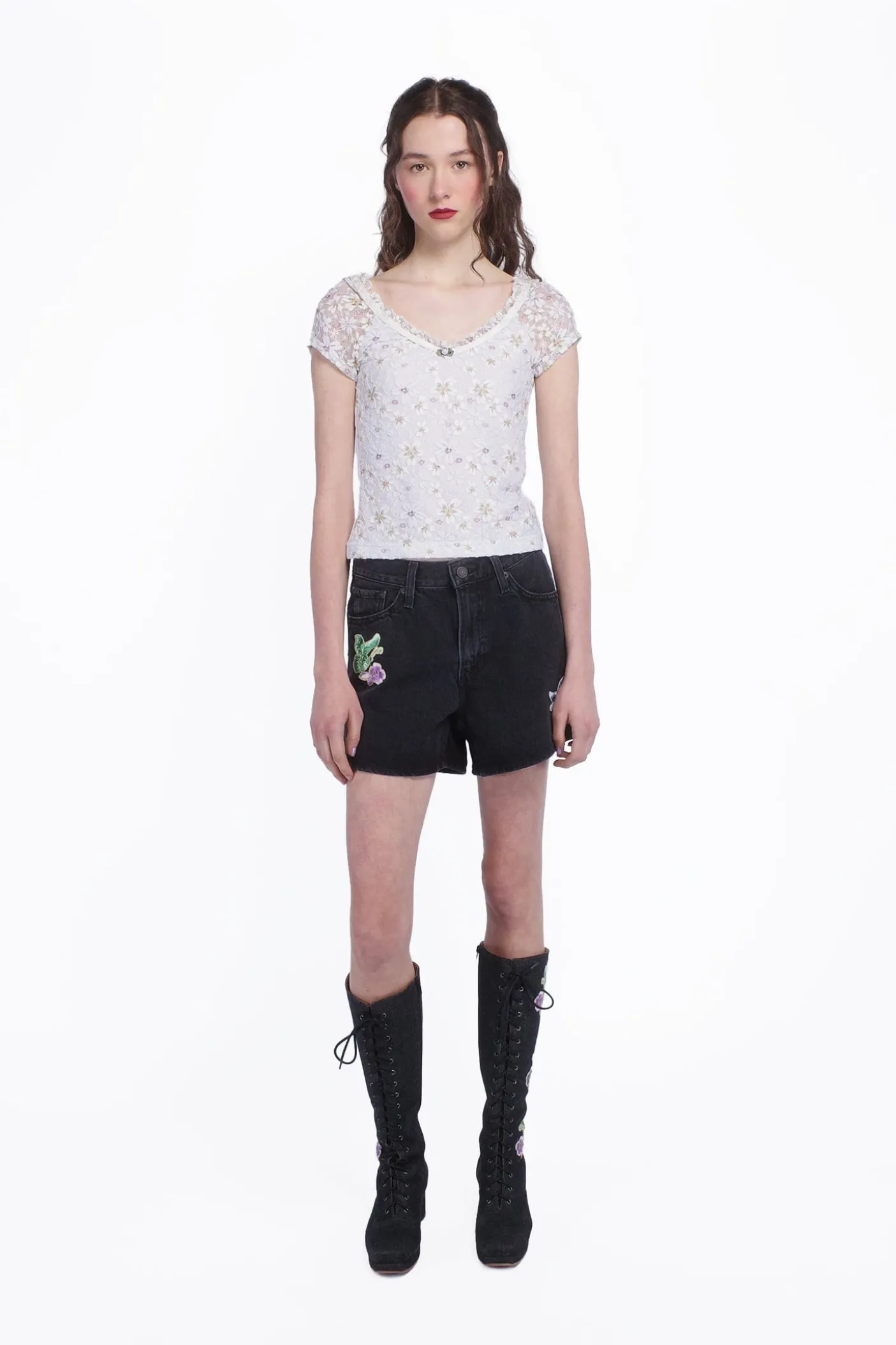 Pansy Stretch Lace Short Sleeve Top