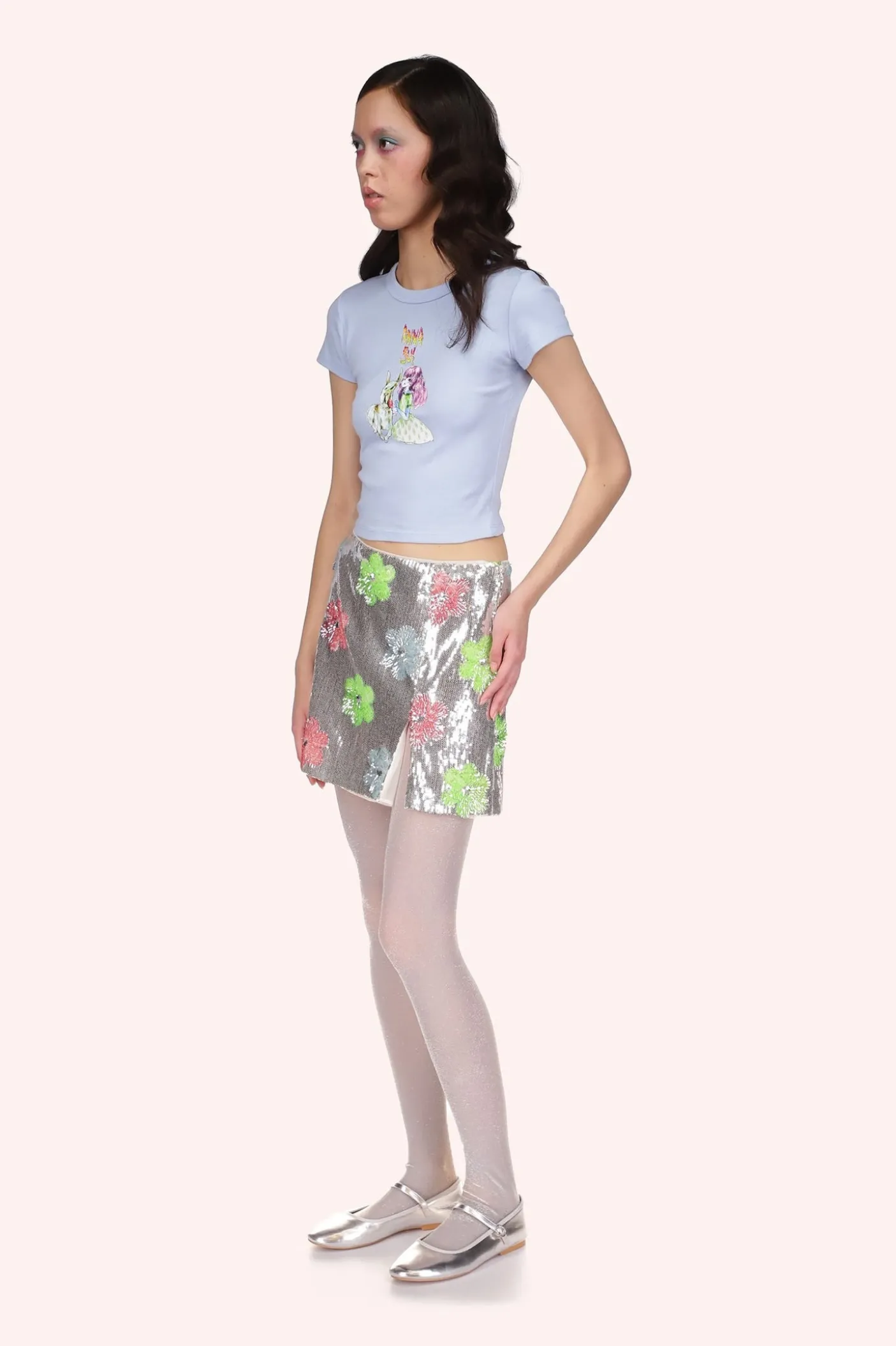 Pastel Posies Sequin Mini Skirt