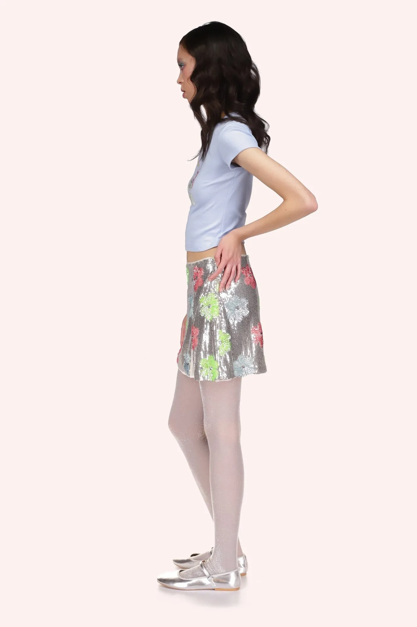 Pastel Posies Sequin Mini Skirt