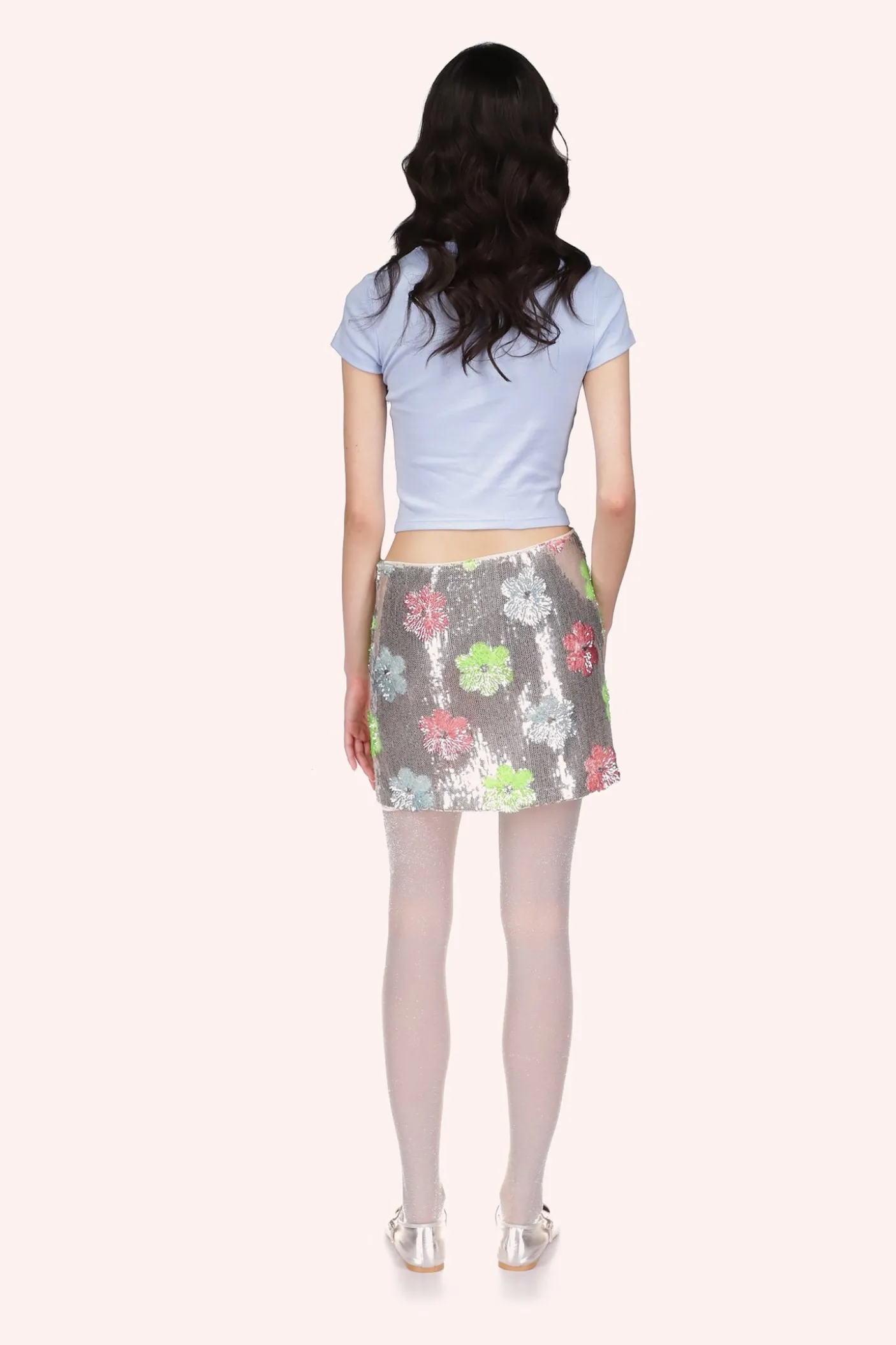 Pastel Posies Sequin Mini Skirt