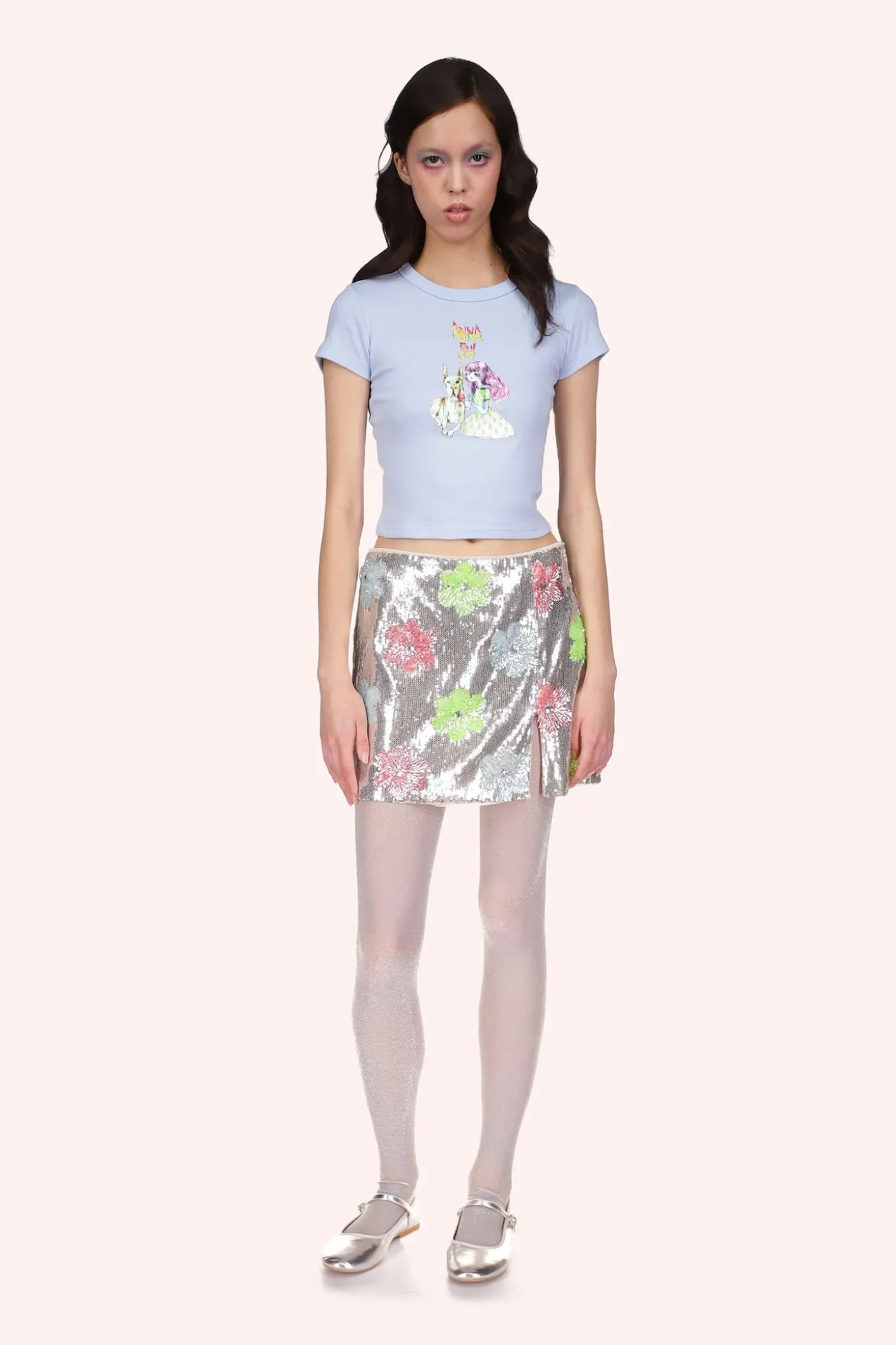 Pastel Posies Sequin Mini Skirt