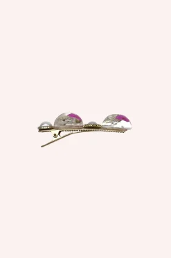 Pink Flower and Pearls Clamp Clip