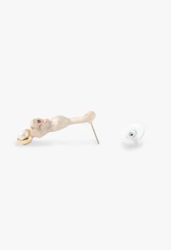 Playful Cat & Pearl Drop Earrings