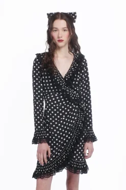 Polka Dot Pleated Wrap Dress