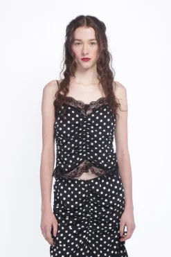 Polka Dot Ruched Lace Camisole