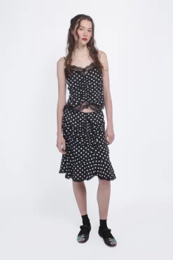 Polka Dot Ruched Lace Camisole