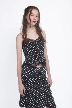 Polka Dot Ruched Lace Camisole