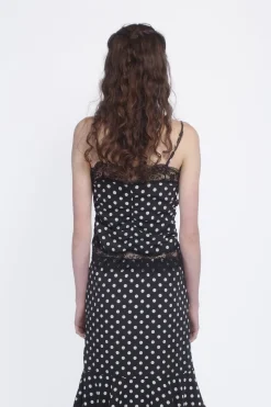 Polka Dot Ruched Lace Camisole