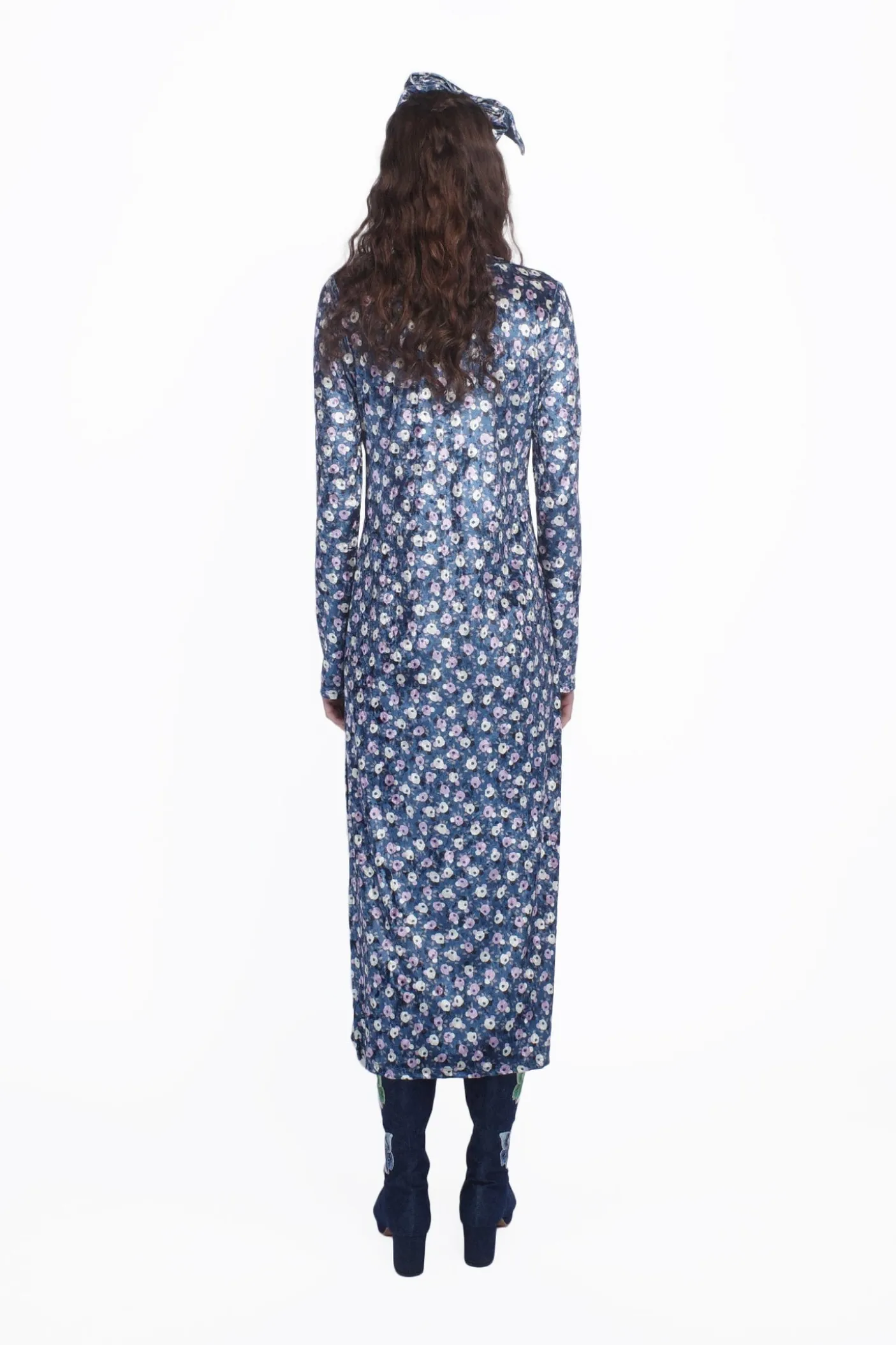 Posie Stretch Velvet Long Dress With Slit