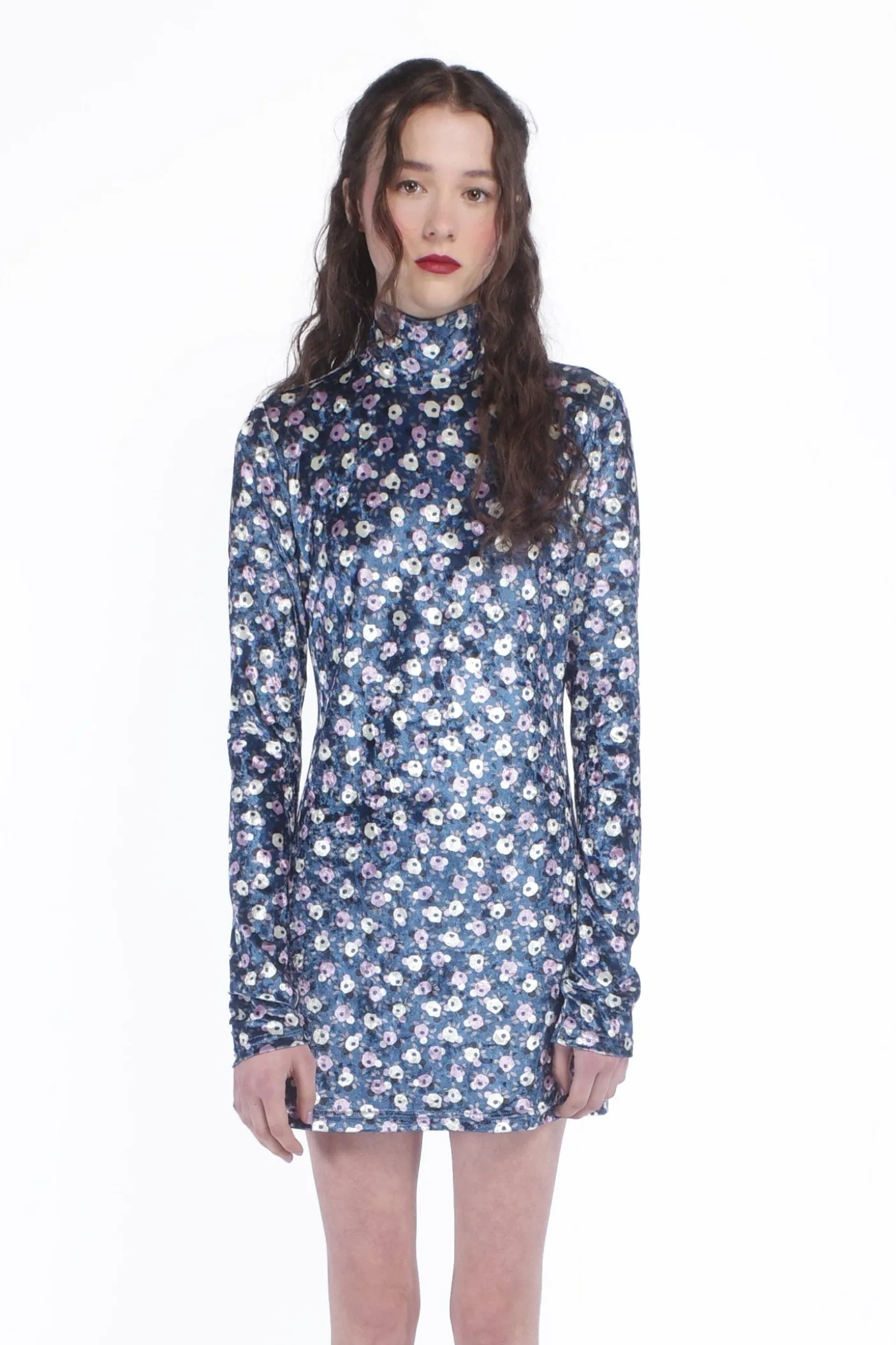 Posie Stretch Velvet Turtleneck Dress