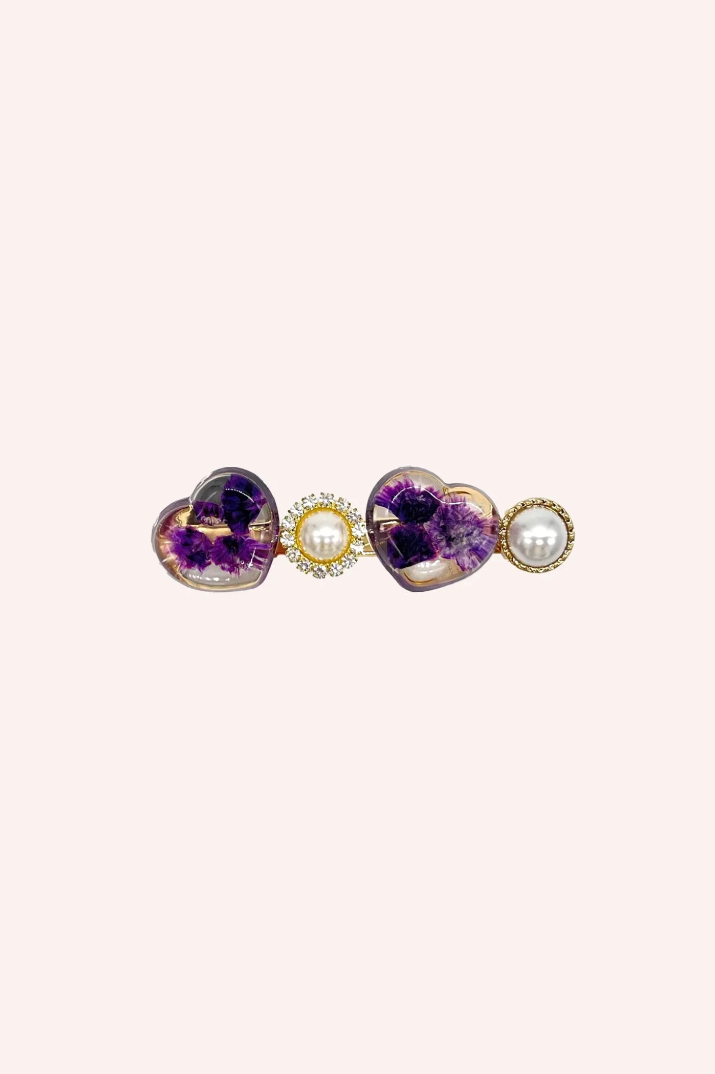 Purple Flower Hearts and Pearls Clamp Clip