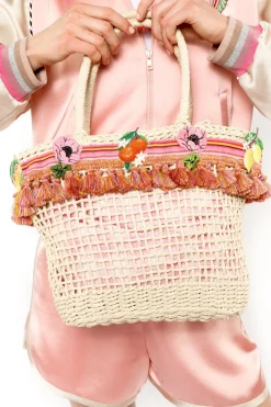Raffia Tassel Bag-Pink
