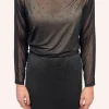 Rhinestone Mesh Gathered Top