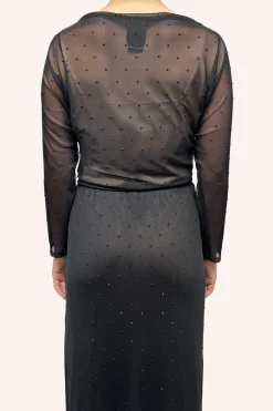 Rhinestone Mesh Gathered Top