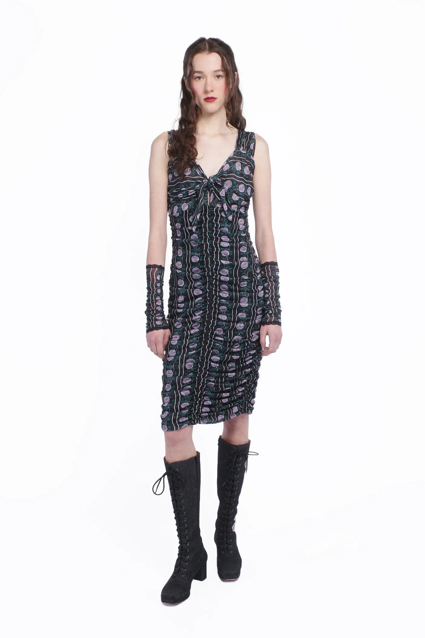 Rosetti Mesh Ruched Tie Dress