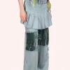 Sequin Chiffon Trimmed Washed Satin Pants