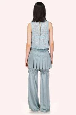 Sequin Chiffon Trimmed Washed Satin Pants