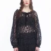 Shadow Blossom Tulle Elastic Lace Blouse